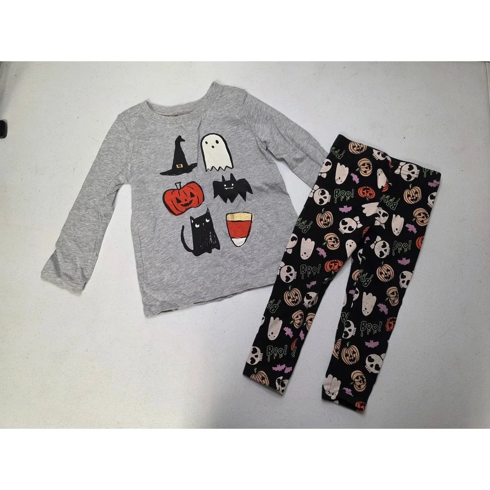 Gymboree Way to Celebrate Kids Halloween Ghost Pumpkin Cat Top Leggings Set 2T